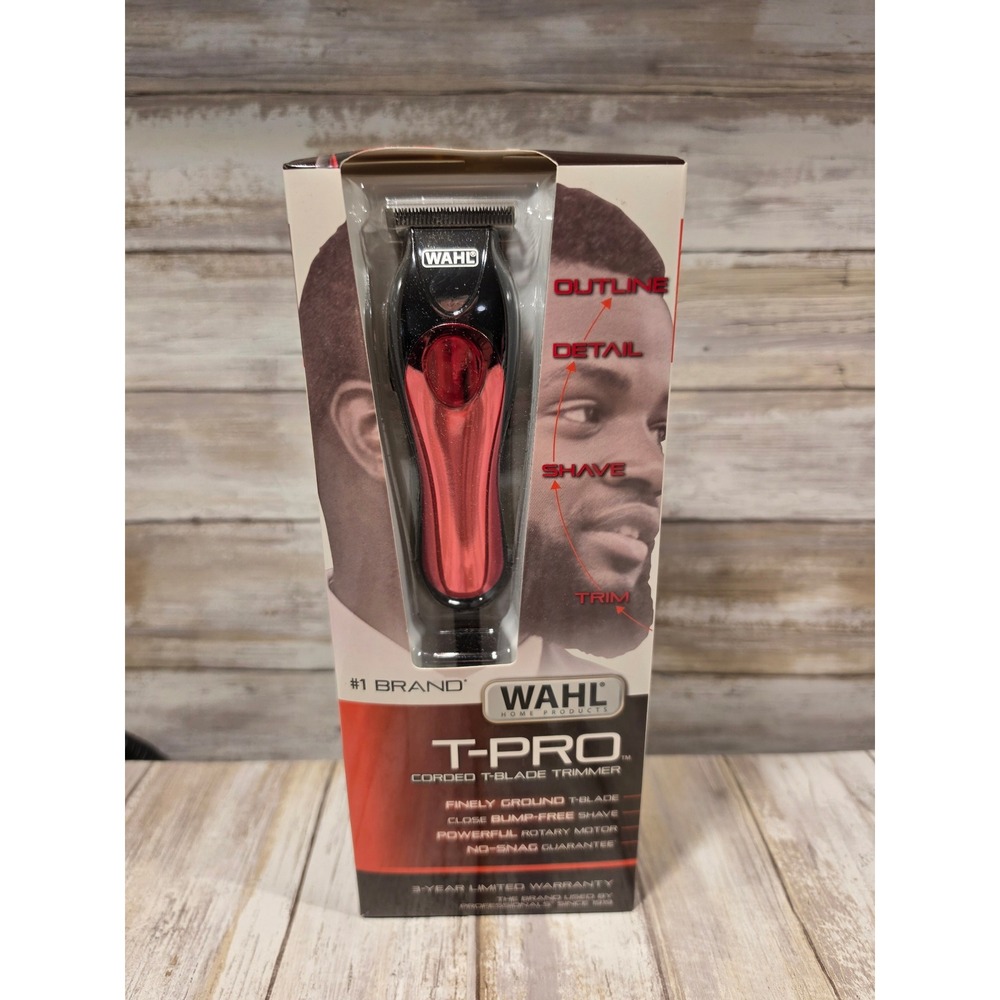 Wahl T-Pro Corded T-Blade Trimmer Red Black 09307-300 Close Shave Detailer New